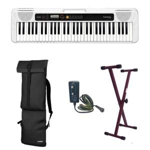 Casio CT S200 Casiotone White Keyboard Combo Package with Adaptor Bag and Chery Red Stand